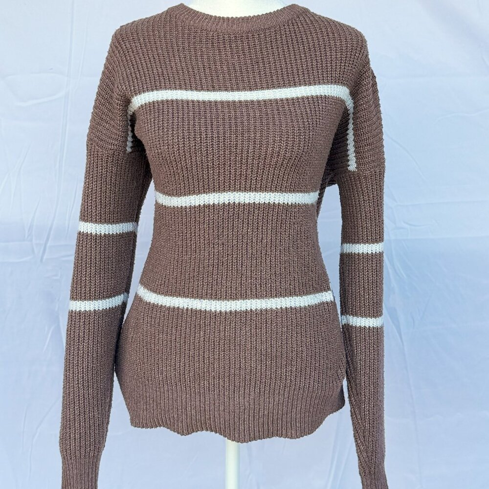 Pink Clover Brown & Off-White Striped Sweater - Medium - Relaxed Fit